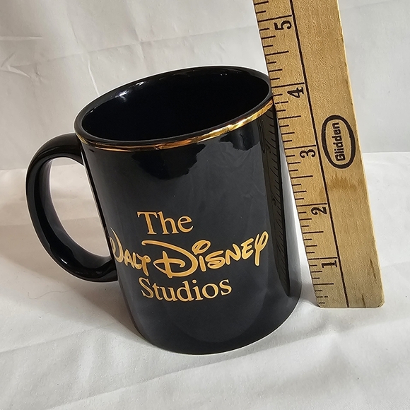 The Walt Disney Studios Black Coffee Mug Gold Trim Pewter Mickey Mouse 3D Emblem - Picture 8 of 8